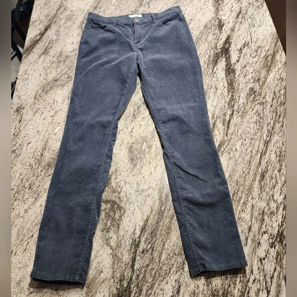 LOFT mid rise Grey fine wale stretch Skinny corduroy‎ pants size 29 8